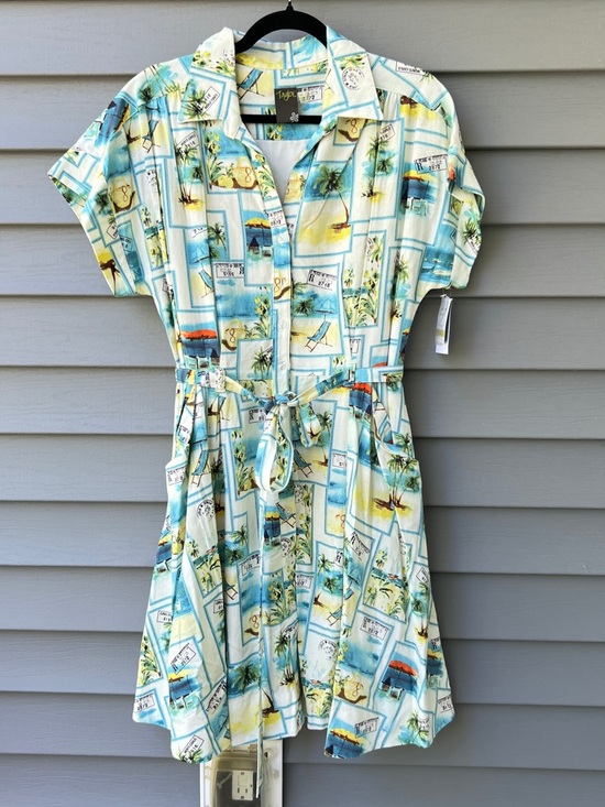 Taylor Dresses & Skirts - Taylor Fit & Flare Linen Blend Dress Size 14 (Large) Belt Waist Pockets Resort